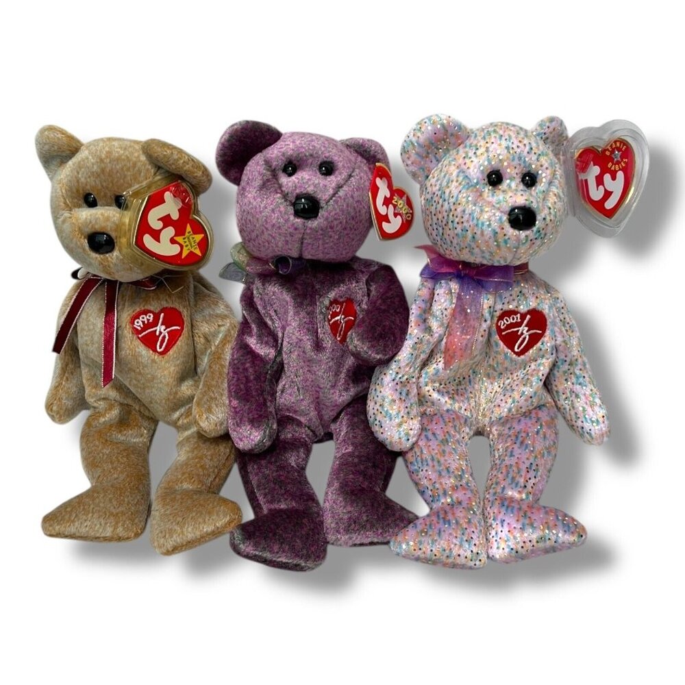 Lot of 3 TY Beanie Babies 8.5" Signature Bears 1999, 2000, 2001